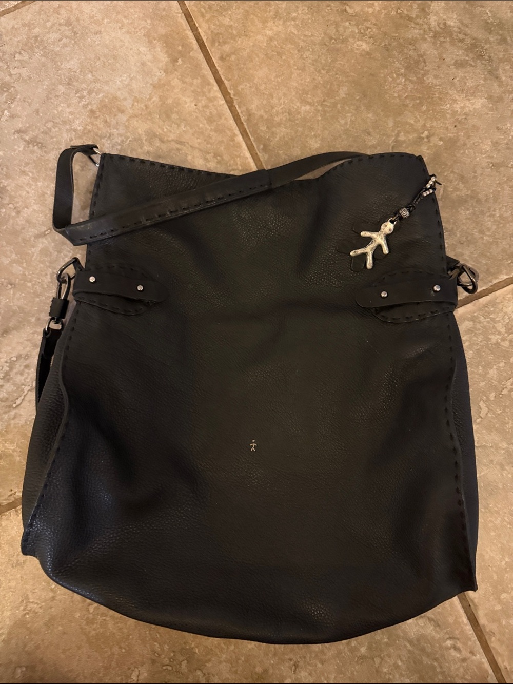 Large Leather Henry Beguelin Shoulder Bag Purse Tote with Charm Accent